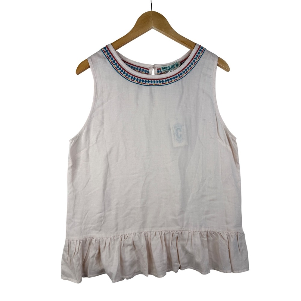New Rockin' C Sleeveless Embroidered Detail Blouse‎ size Medium Beige